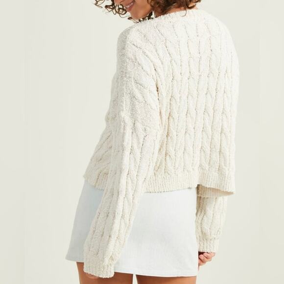 Altar'd State Taupe Lightweight Cable Knit Slouchy Sweater Fishermancore - Small - Picture 8 of 8